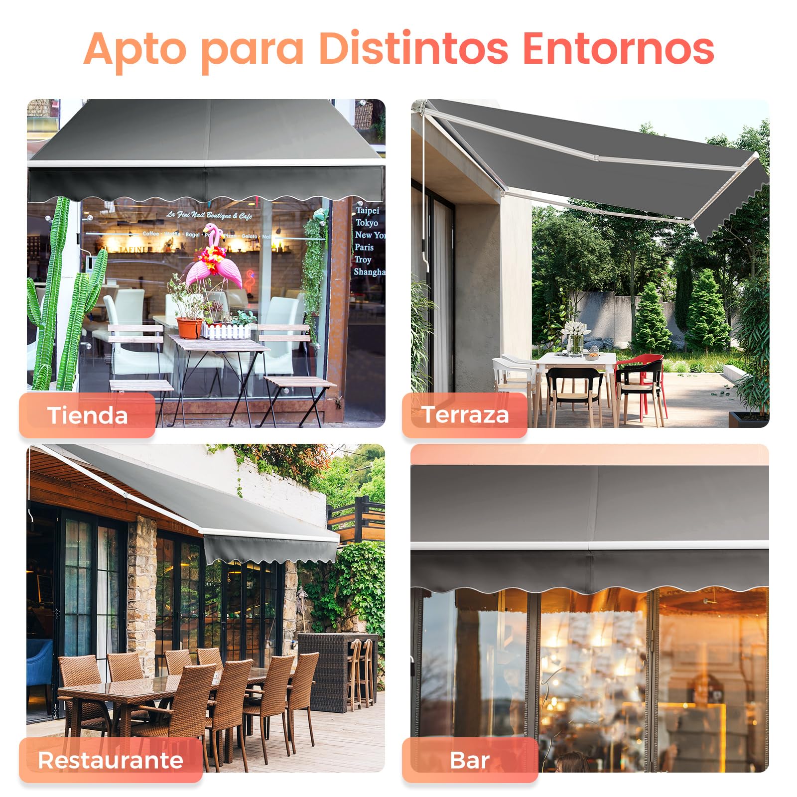 RELAX4LIFE Toldo Exterior Terraza de Marco Aluminio 2,5x2m (Gris) | con Manivela y Ángulo Ajustable 40-100°, Toldo Retráctil con Brazo Articulado, Protección Solar y de Agua para Balcón