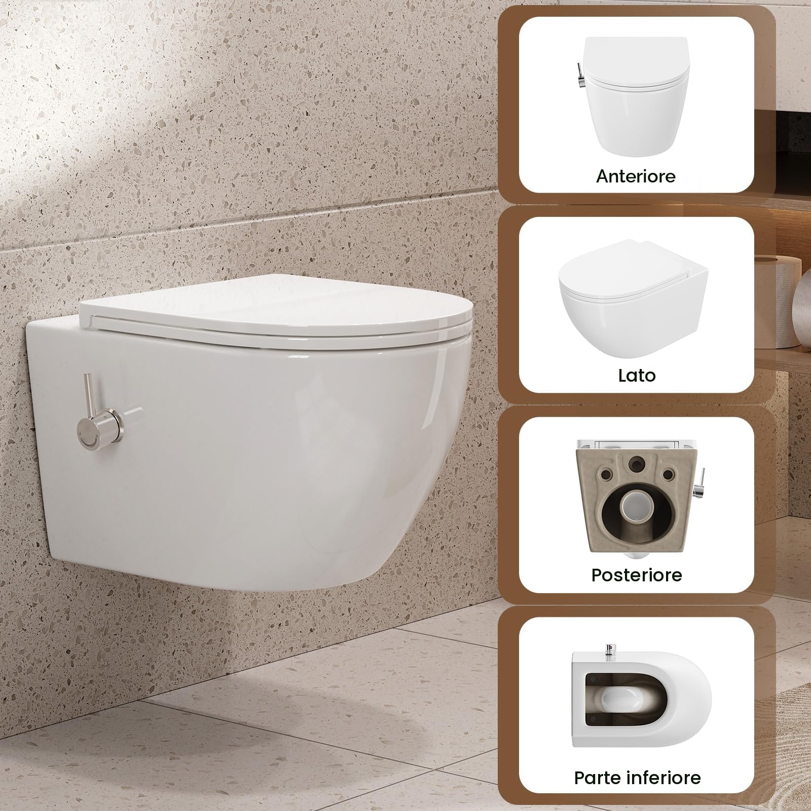 Taharet WC doccia con ugello integrato, sedile sospeso senza bordo, funzione bidet, doccia con rubinetto