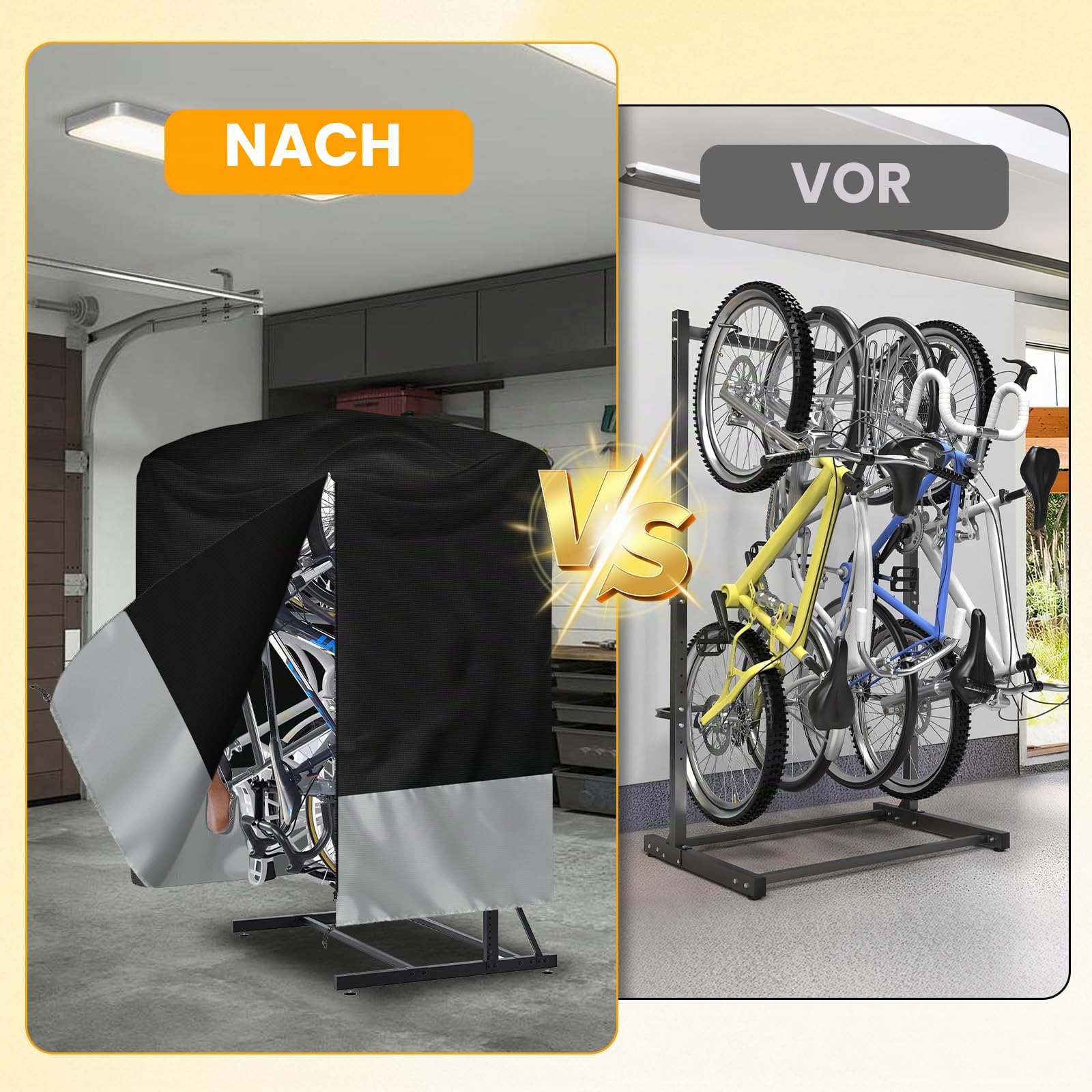 Fahrradabdeckung Wasserdicht Fahrradgarage 420D Oxford-Stoff Fahrradplane | Outdoor-Schutz vor Sonne, Regen und Schnee für 5-8 City-, Mountain-, Elektro- und Tandemfahrräder