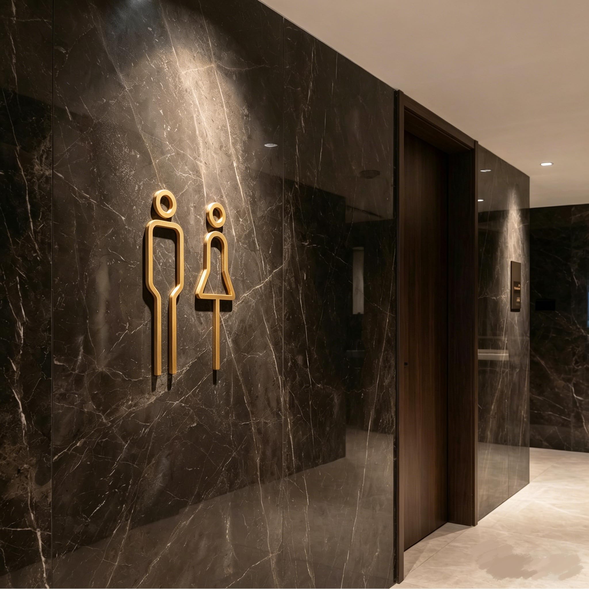 Nivofu Carteles de Baño Adhesivos Dorados, Señalización WC Hombre y Mujer en Acrílico Premium, Placa para Puerta de Aseo, Diseño Moderno para Oficina, Hotel y Restaurante, Fácil Instalación