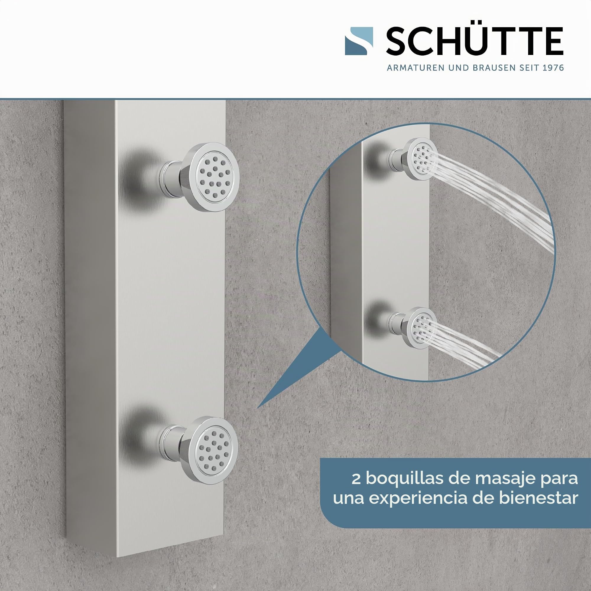 SCHÜTTE Sansibar 60085 Panel de ducha de acero inoxidable sin grifo, sistema de ducha con ducha de lluvia, soporte de pared y alcachofa de mano, juego completo de ducha para la ducha