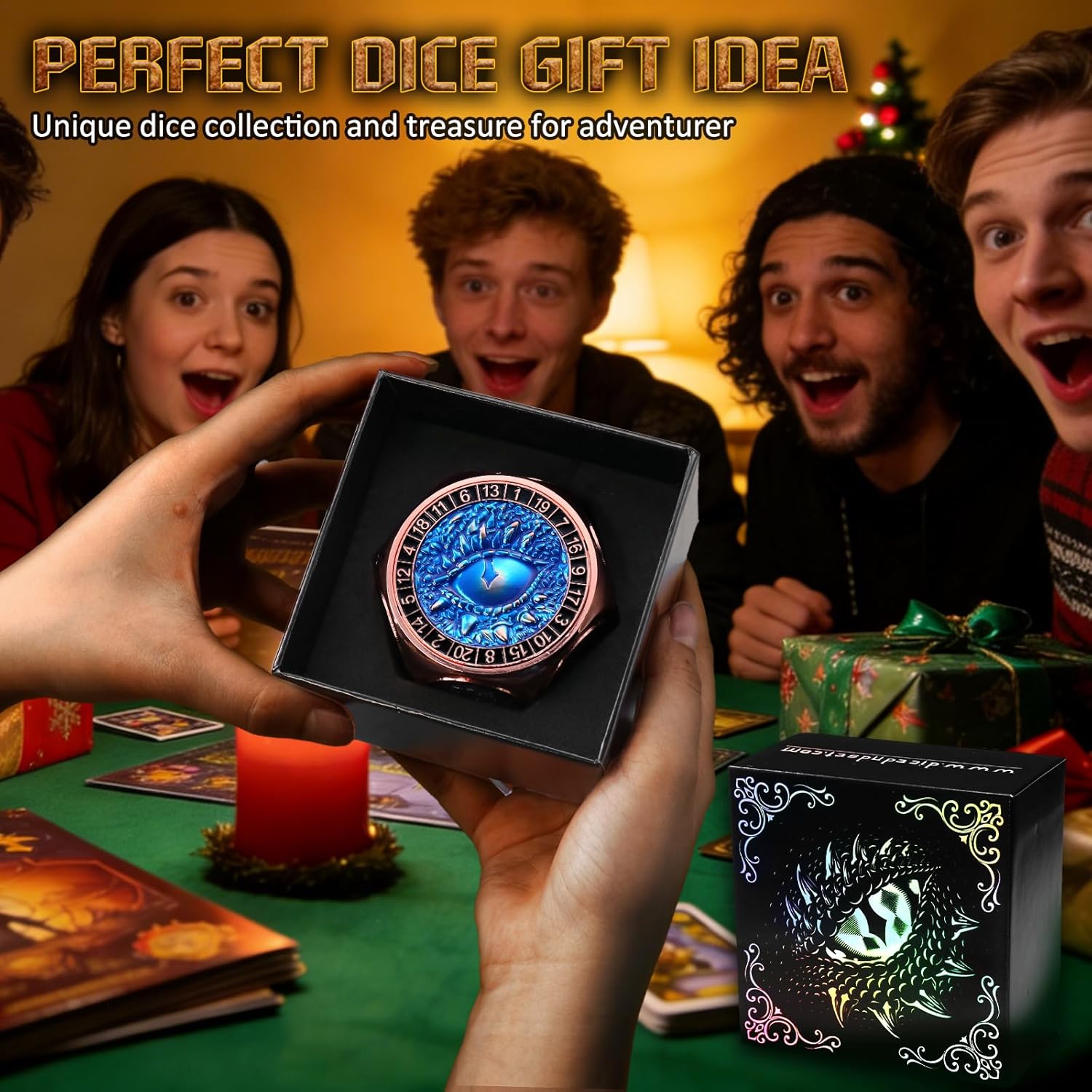 ZHOORQI 8-in-1 DND Dice Set – Metal Spinner Dice with Dual D20, 3D Monster Engravings & Smooth Spinning – Perfect for TTRPG, D and D Dungeons and Dragons Gifts(Copper Blue 2)