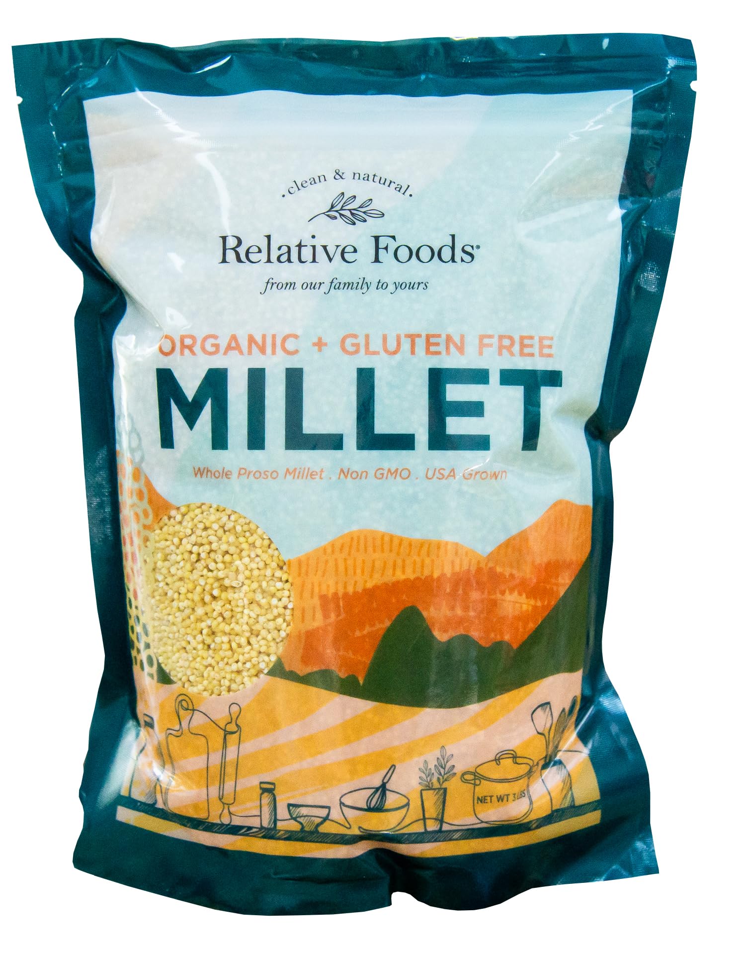 Whole Organic Hulled Millet Seed - 3lb Millet Organic Whole Grain Seed- Gluten-Free Grain for Porridge, Salads, Fruits - Non-GMO Packed w/proteins, fiber, & moreUSDA Organic[Amazon-developed Certification] Compact by Design