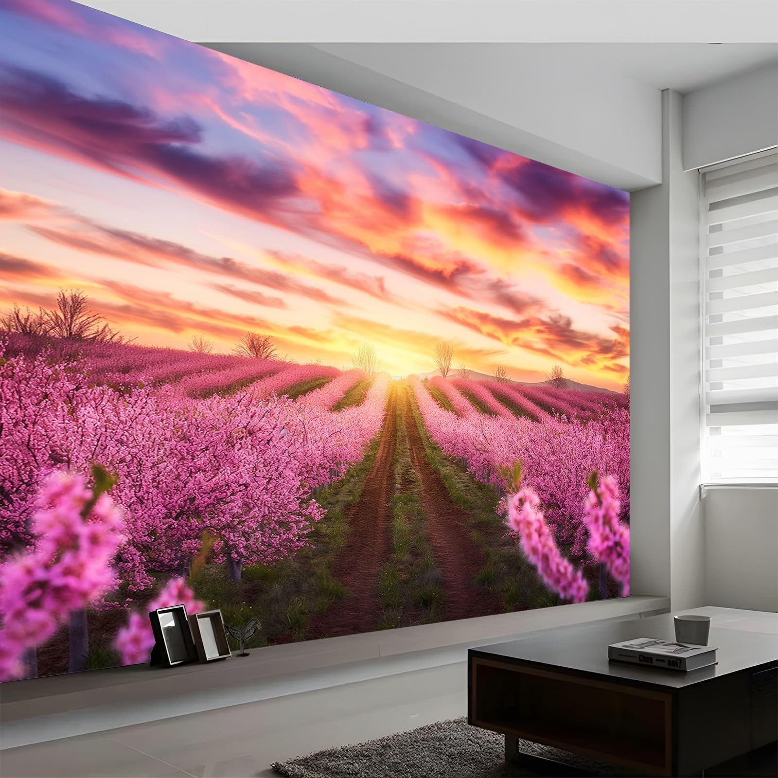 Tapeta z naturalnych roślin, drzewo brzoskwiniowe, 300 x 210 cm, tapeta z włókniny, kolorowa tapeta ścienna do salonu, biura, sypialni, dekoracja