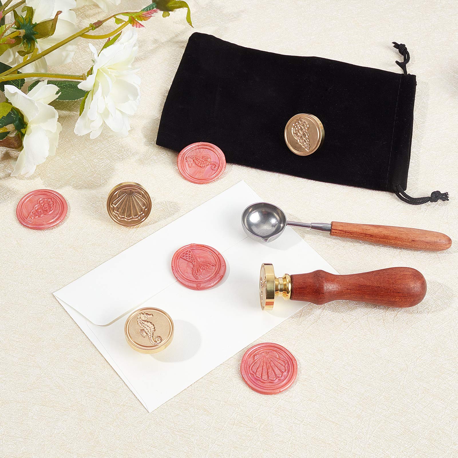 CRASPIRE Wachssiegelstempel Set – 8 Ozean-Motive, 25 Mm Messingköpfe, 2 Holzgriffe + Behälter, Für Umschläge & Geschenke