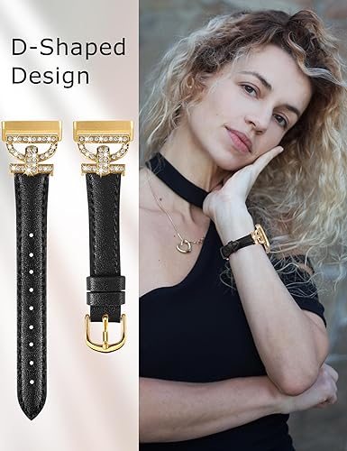 Miniatura 5 de Minyee Correas de cuero compatibles con Fitbit Versa 4Versa 3Sense 2Sense Band para mujer, correa de cuero delgada elegante con diamantes en forma
