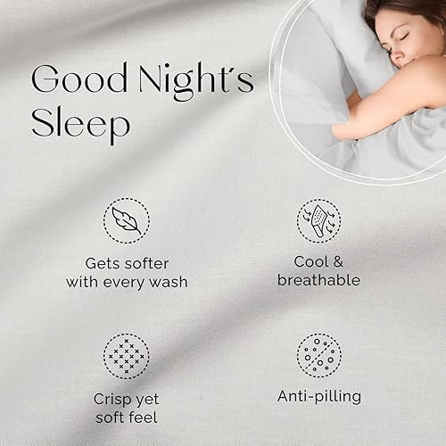 Miniatura 4 de Five Looms Everyday Sábana bajera ajustable de percal y 1 funda de almohada sin sábana plana o superior, 100% algodón, bolsillo profundo de 15