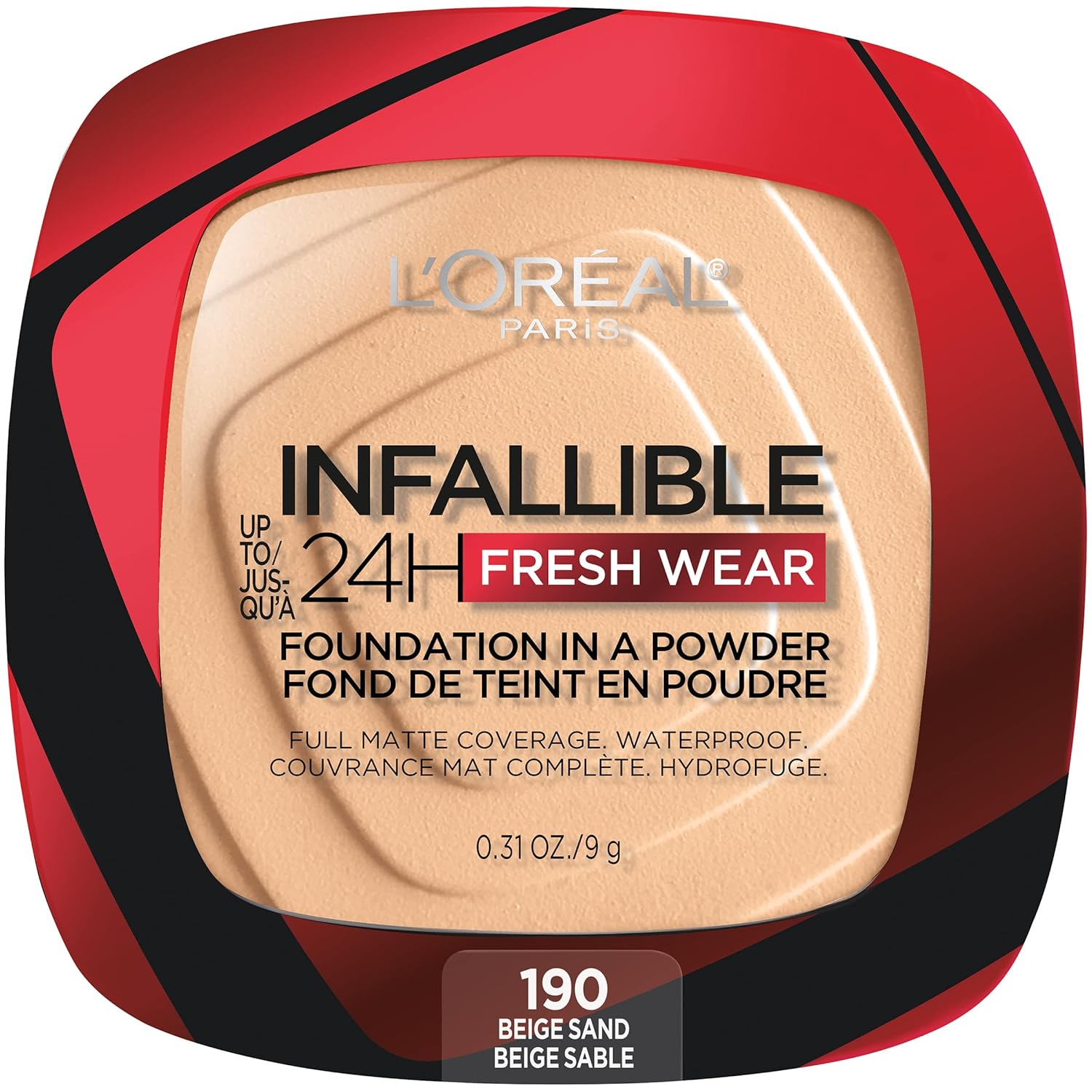 L'Oreal Paris Infallible 24 Hour Fresh Wear Waterproof Powder Foundation, 190 Beige Sand : Beauty & Personal Care