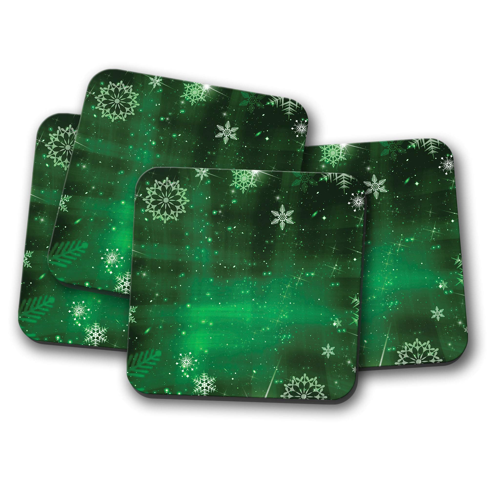Destinationvinyl Multicolor 4 Set - Green Snowflakes Coaster - Christmas Xmas Festive Winter Fun #14827