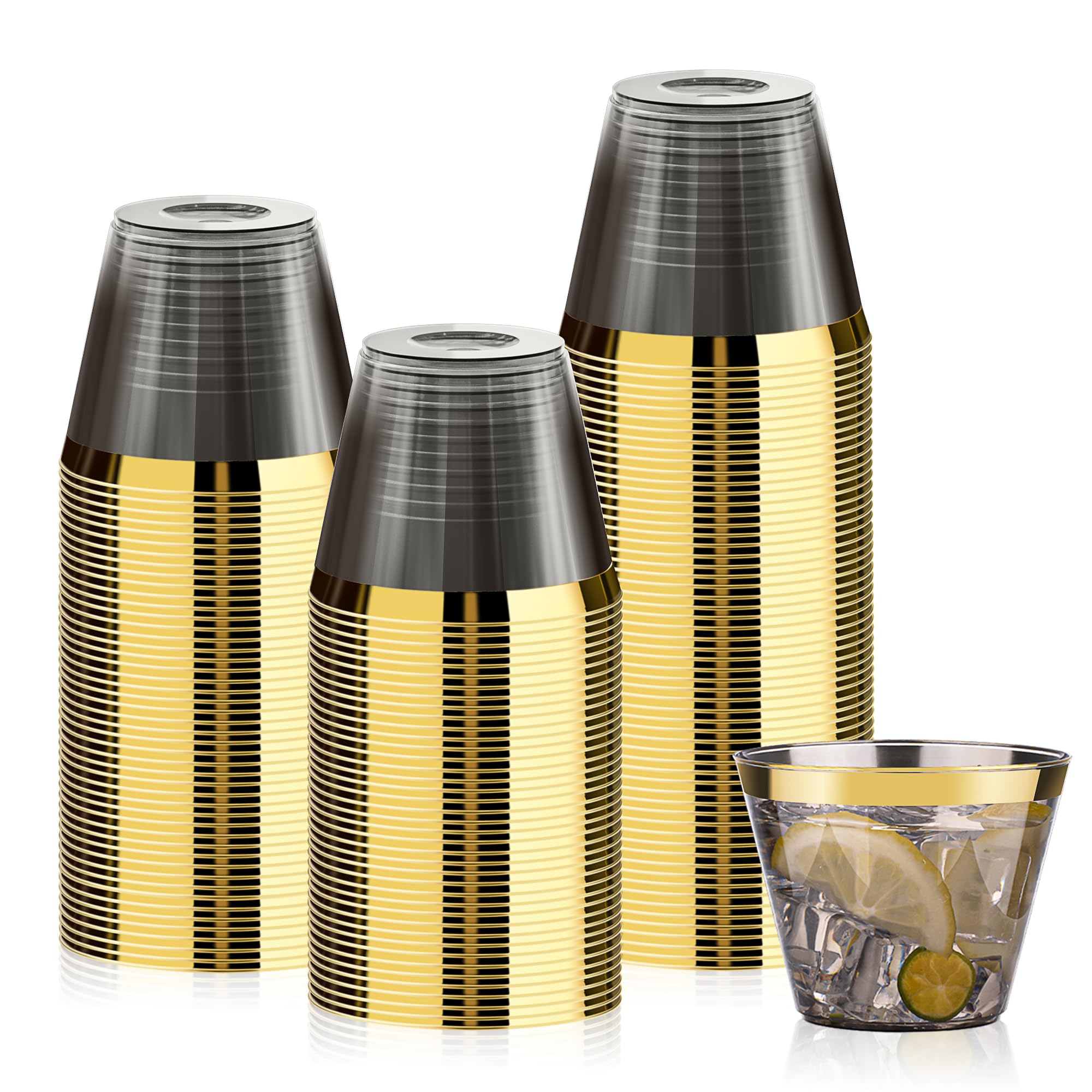 Bestluck 100Pack 9oz Gold Plastic Cups,Clear Disposable Cups with Gold Rim — Amazon image 8