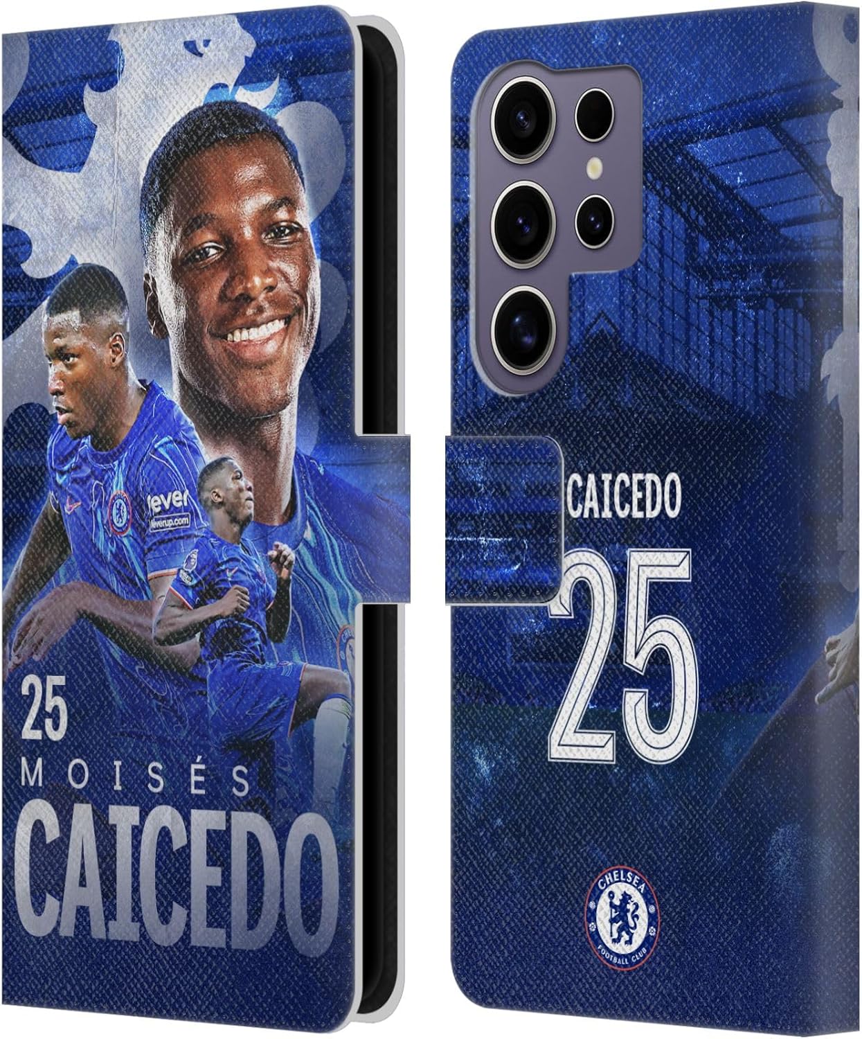 Head Case Designs Officially Licensed Chelsea Football Club Moisés Caicedo 2024/25 First Team Leather Flip Case Compatible with Samsung Galaxy S25 Ultra