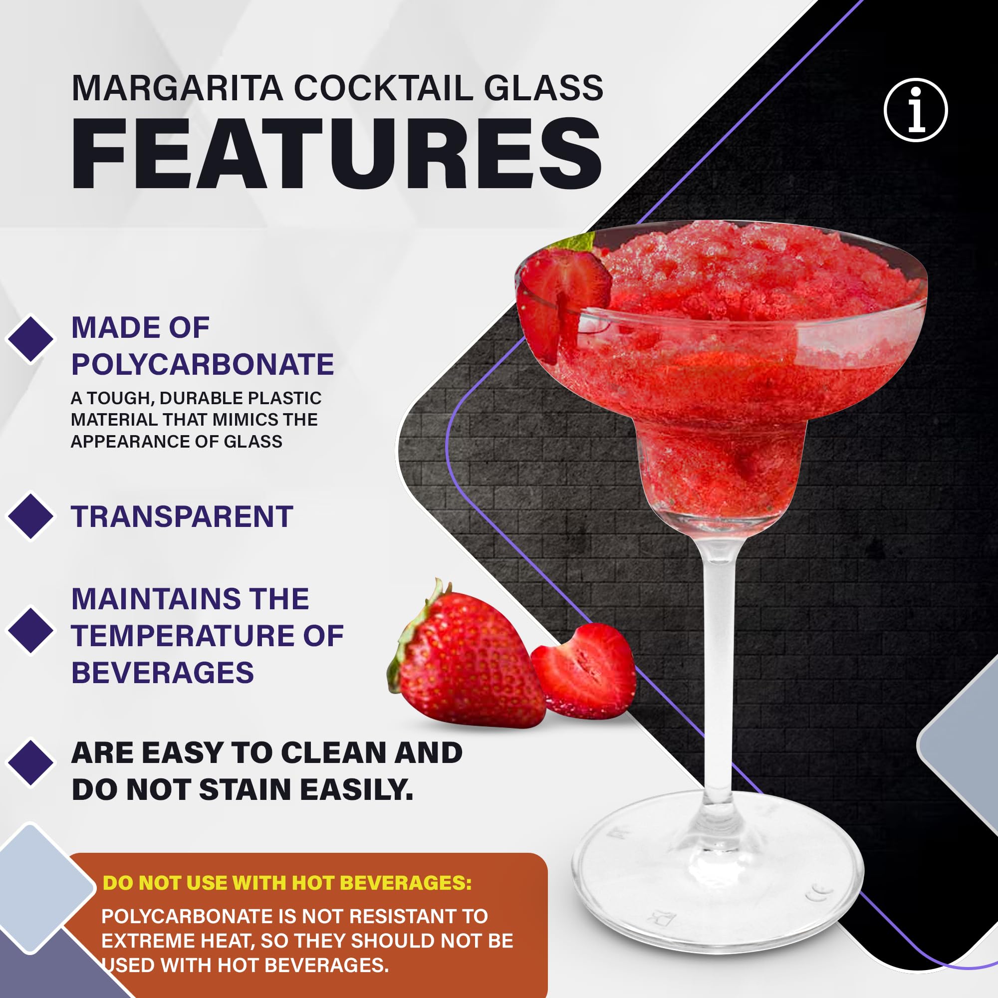 DOJA Barcelona | Verre Cocktail Plastique | Pack 12 | Verre Margarita | 180X106X2mm | en Plastique Transparente Polycarbonate | Verre a Cocktail 25CL | pour Gobelet Plastique Reutilisable, Verre a Vin