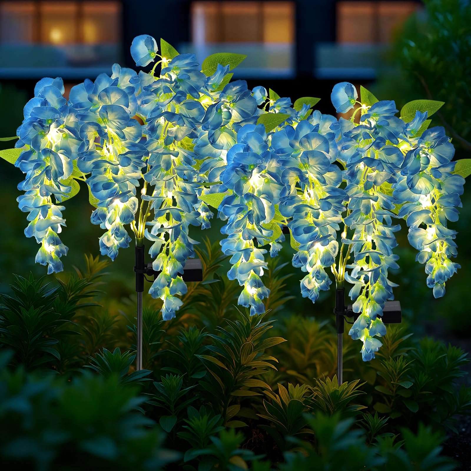 Joyoldelf Solar Flower Lights Outdoor Garden, Wisteria Garden Ornaments Outdoor, 2 Packs Flower Solar Lights with 104 LEDs, Waterproof, for Yard Lawn Patio Porch Pathway Cemetery Decorations (Blue)