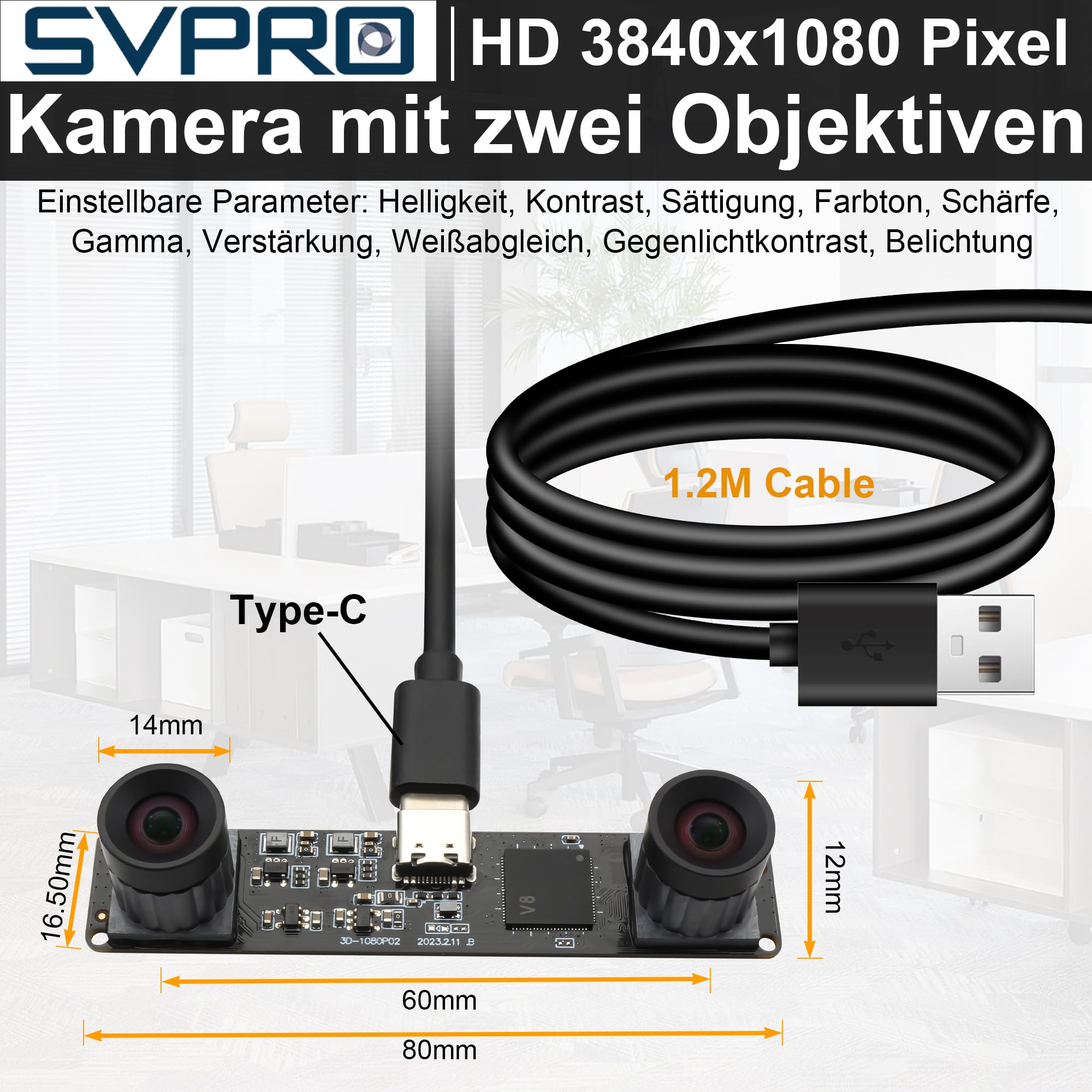 Svpro Cámara USB con dos objetivos 1080P 60 fps de alta velocidad UVC cámara industrial placa de sincronización PC cámara cámara Lightburn prismáticos grabado láser para biometría 3D VR