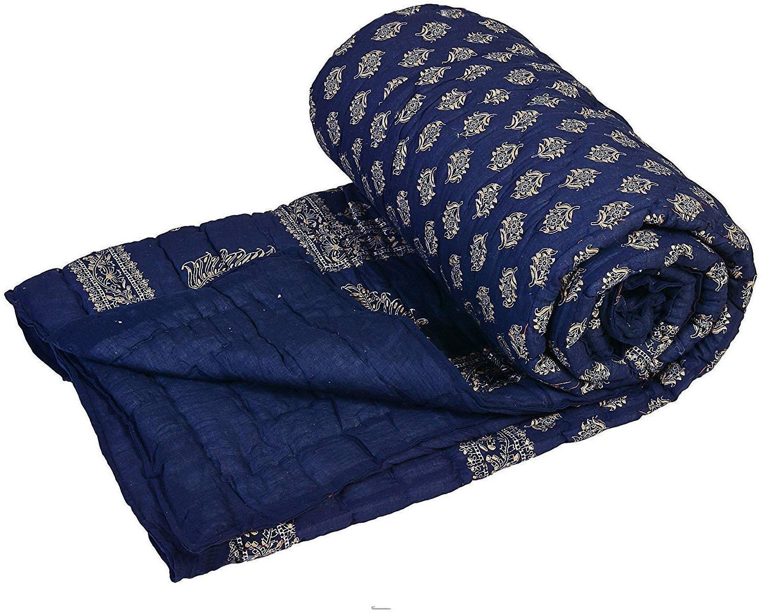 Rajasthani Traditional Jaipuri Cotton Razai/Quilt/Blanket/Ac Comforter (Blue, Single Bed), Lightweight, Set Of 1, 200 TC