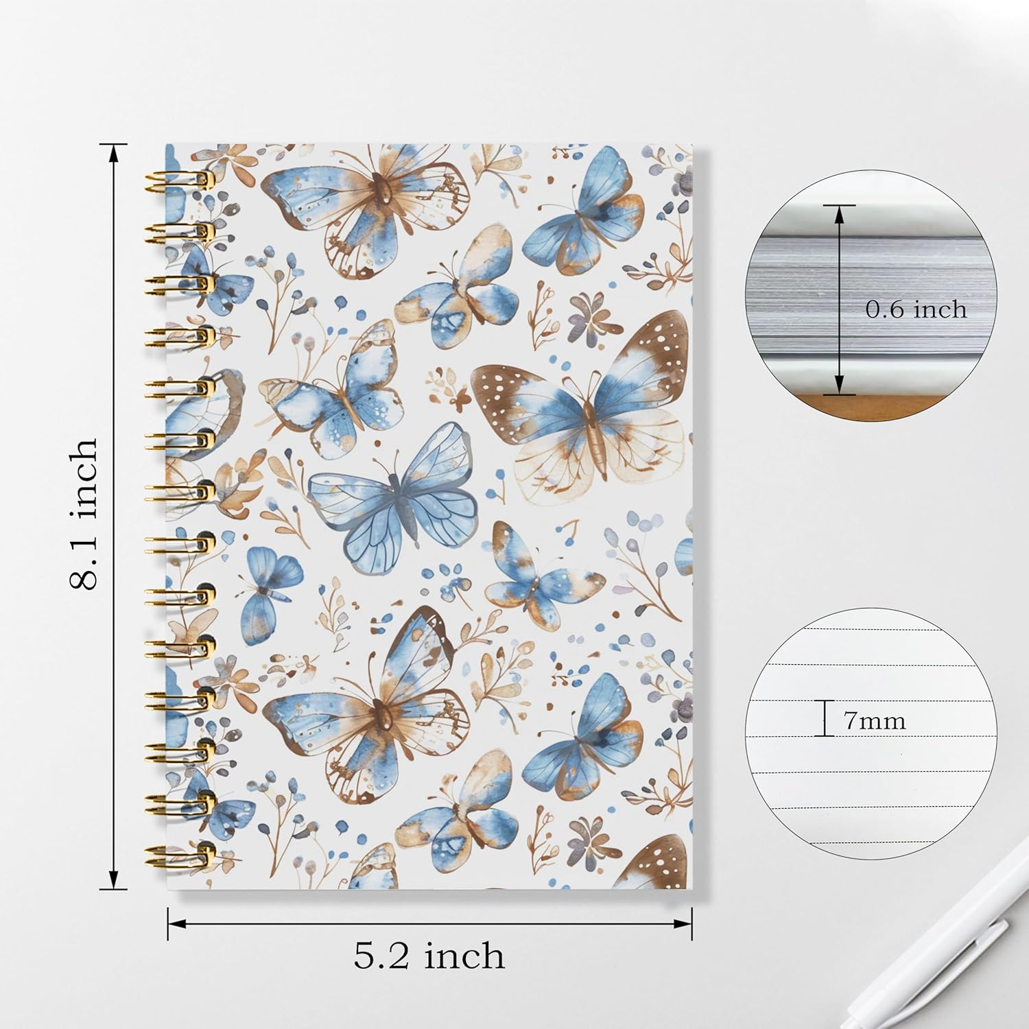 Butterfly Notebook, Butterfly Journal, Blue Butterfly Notepad, Preppy Notebook, Butterfly Journal for Women, 5.5x8.3 Inches - Image 3