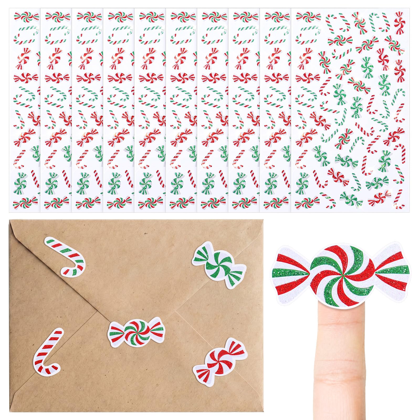 Honoson 600 Pcs Christmas Candy Tiny Glitter Stickers Self Adhesive