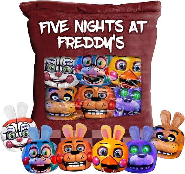 Zhongkaihua Five Nights Game Pillow Fnaf Snack Pillow with 6 Fnaf Plush Toys Dolls 50X36cm Soft Doll Cushion for Kids Boys Girls Gift