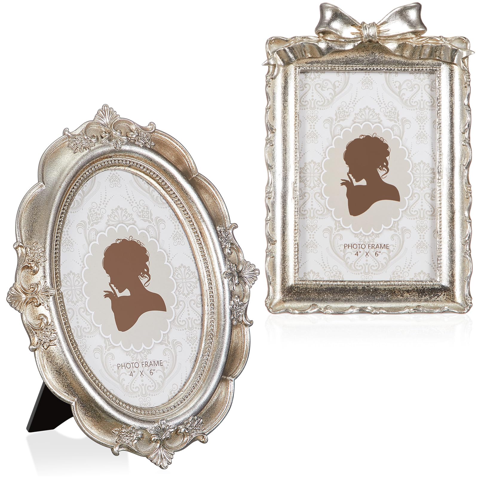Photo 1 of ***2 OVAL FRAMES**** Qunclay 2 Pcs 4 x 6 Inches Vintage Picture Frames Antique Baroque Ornate Resin Rectangle Oval Photo Frames with Glass Front Tabletop and Wall Decor for Home Wedding Christmas Party Decor(Silver)