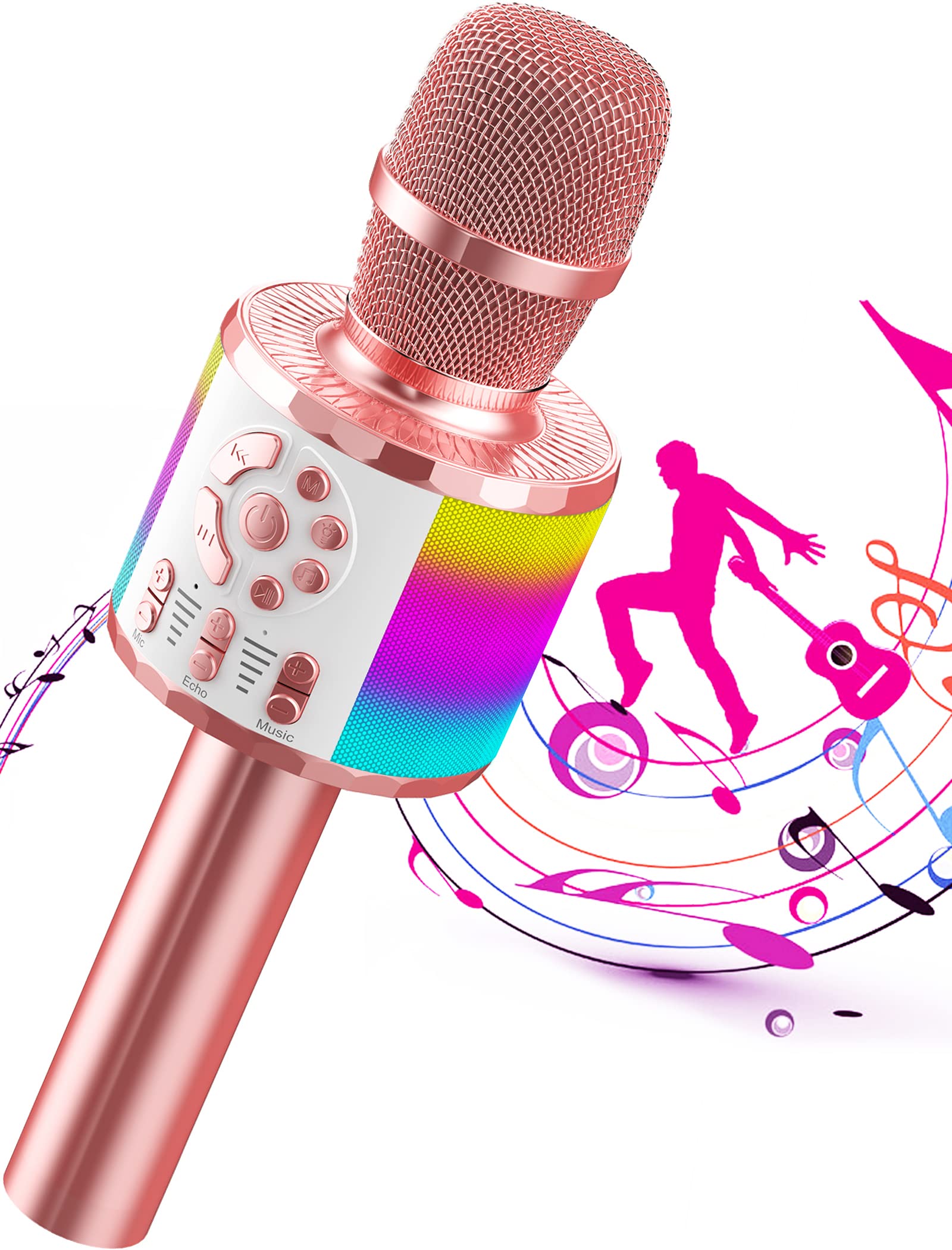 Micro Karaoké sans Fil Bluetooth, Microphone Karaoke Avec LED de Danse, Portable Micro Sans Fil Haut-Parleur pour Enfants/Adultes Chanter, Fête, Fille Garcon Cadeau, Compatible avec Android/iOS/PC