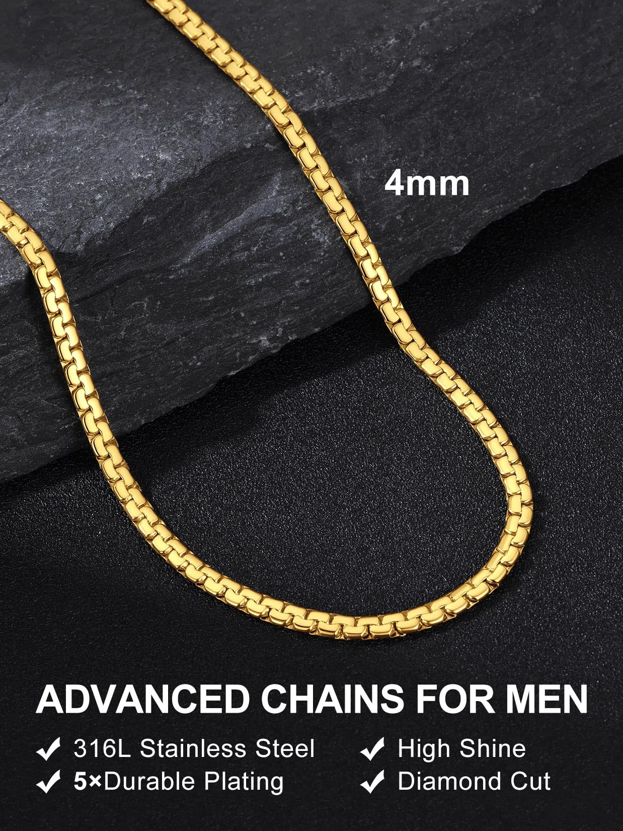 Suplight Catena a maglia cubana per uomo e donna, in acciaio inossidabile/nero/placcato oro 18 carati, collana a catena ro, larghezza 4 mm/6 mm/9 mm, gioielli hip hop 45,7 - 76,2 cm