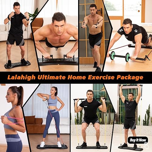 Vista 2 de LALAHIGH Push Up Board,36 in 1 Home Gym Equipment with Ab Roller Wheel & Resistance Bands, Portable Foldable Workout Board for Full Body Strength