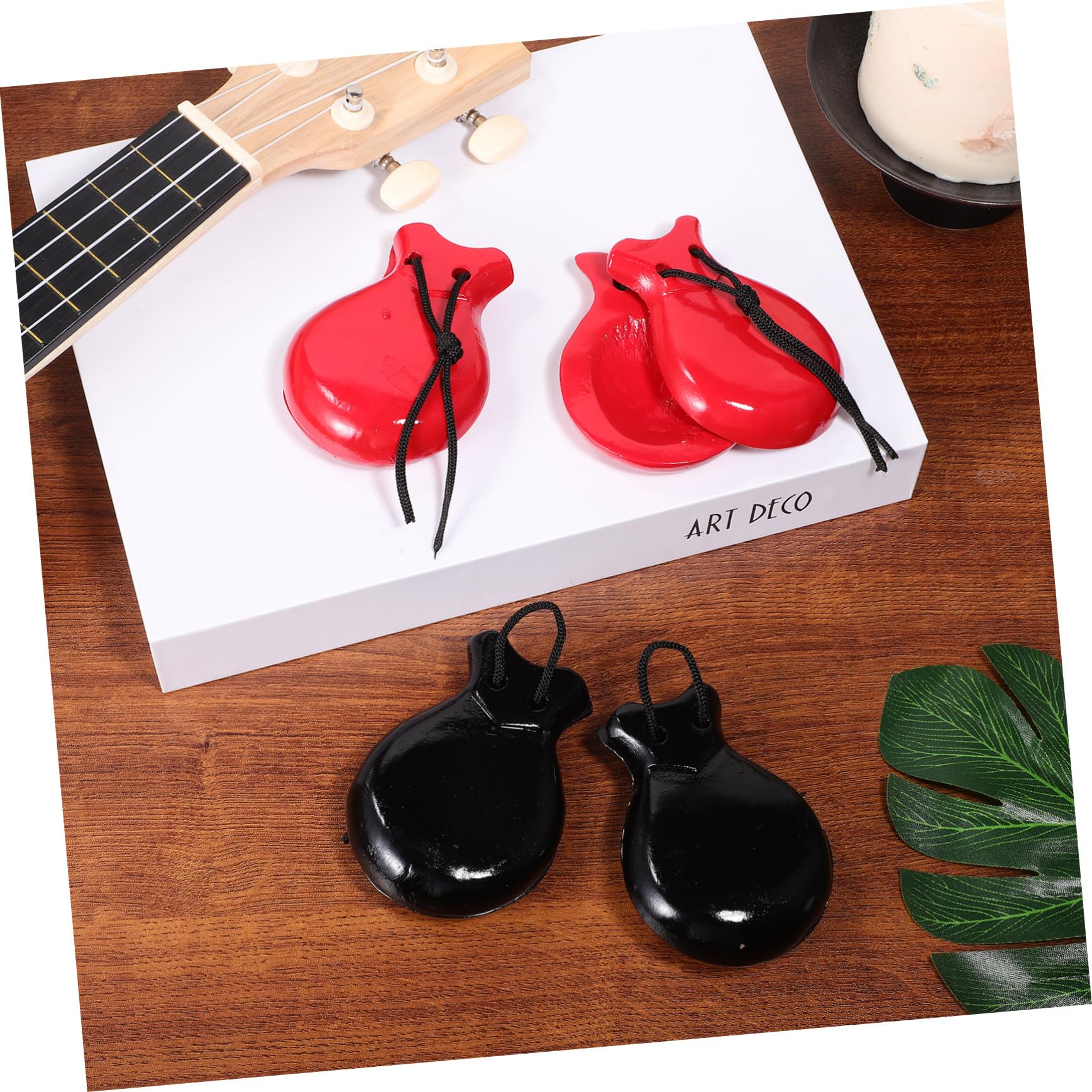 Didiseaon 2 paia Castagnette in Legno per Nero e Rosso Strumento Percussione con Suono Nitido e Resistente per Sviluppo Ritmo Musicale e Giochi Educativi