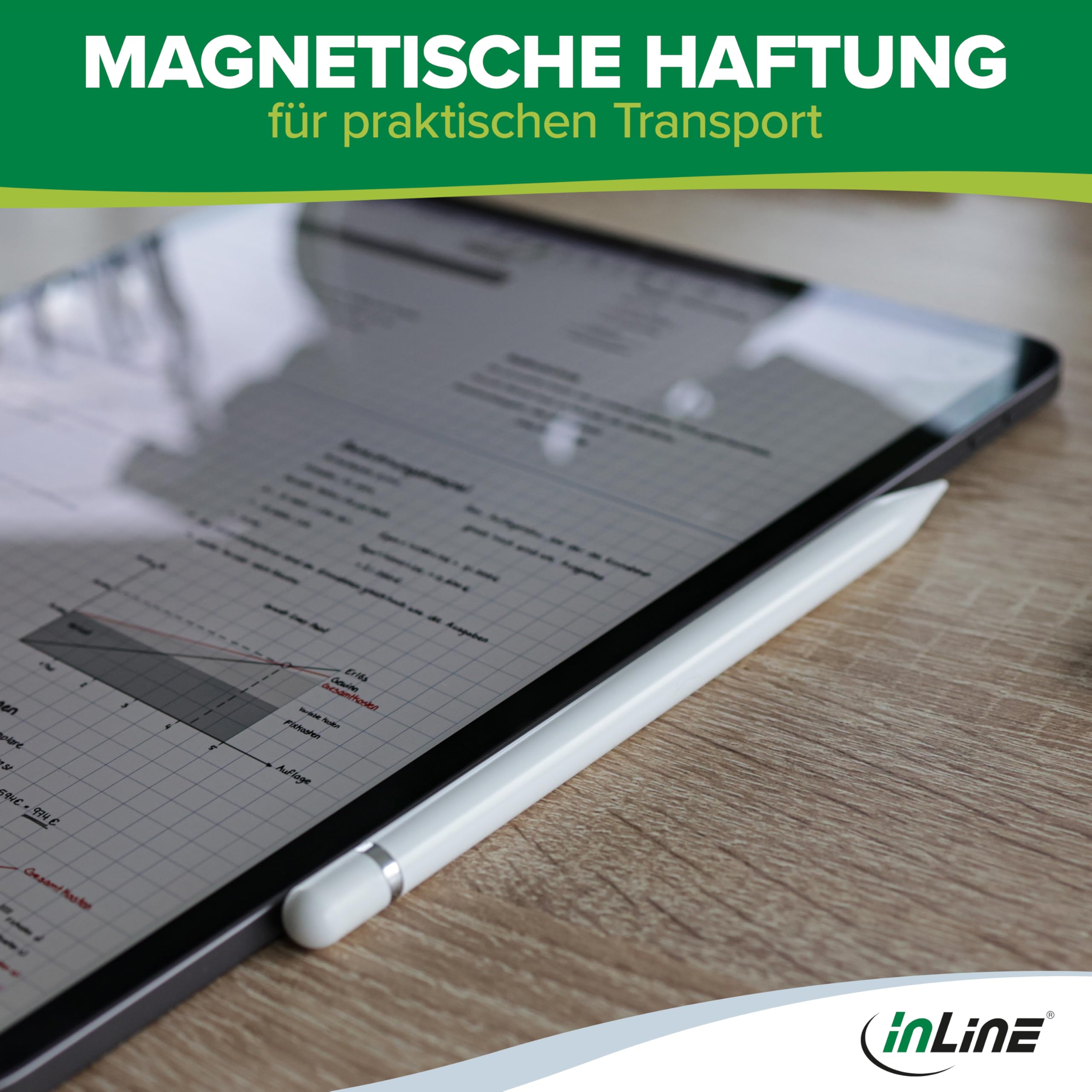 InLine Pennino capacitivo per Apple iPad (2018-2025), penna stilo di seconda generazione, ad alta precisione, rilevamento dell'inclinazione e del palmo, batteria USB-C, per Apple iPad 2025 / Air 11