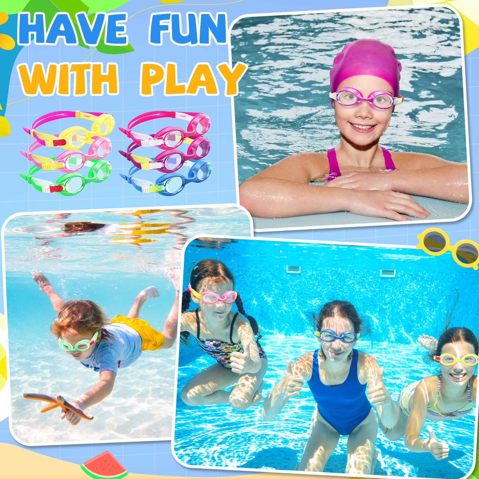 Relaxweex 36 Sets Schwimmbrillen, Geschenke, Großpackung mit Dankeskarten für Pool-Party, verstellbare Anti-Beschlag-Schwimmbrille mit Etui für Sommer, Ende des Jahres, Outdoor-Aktivitäten
