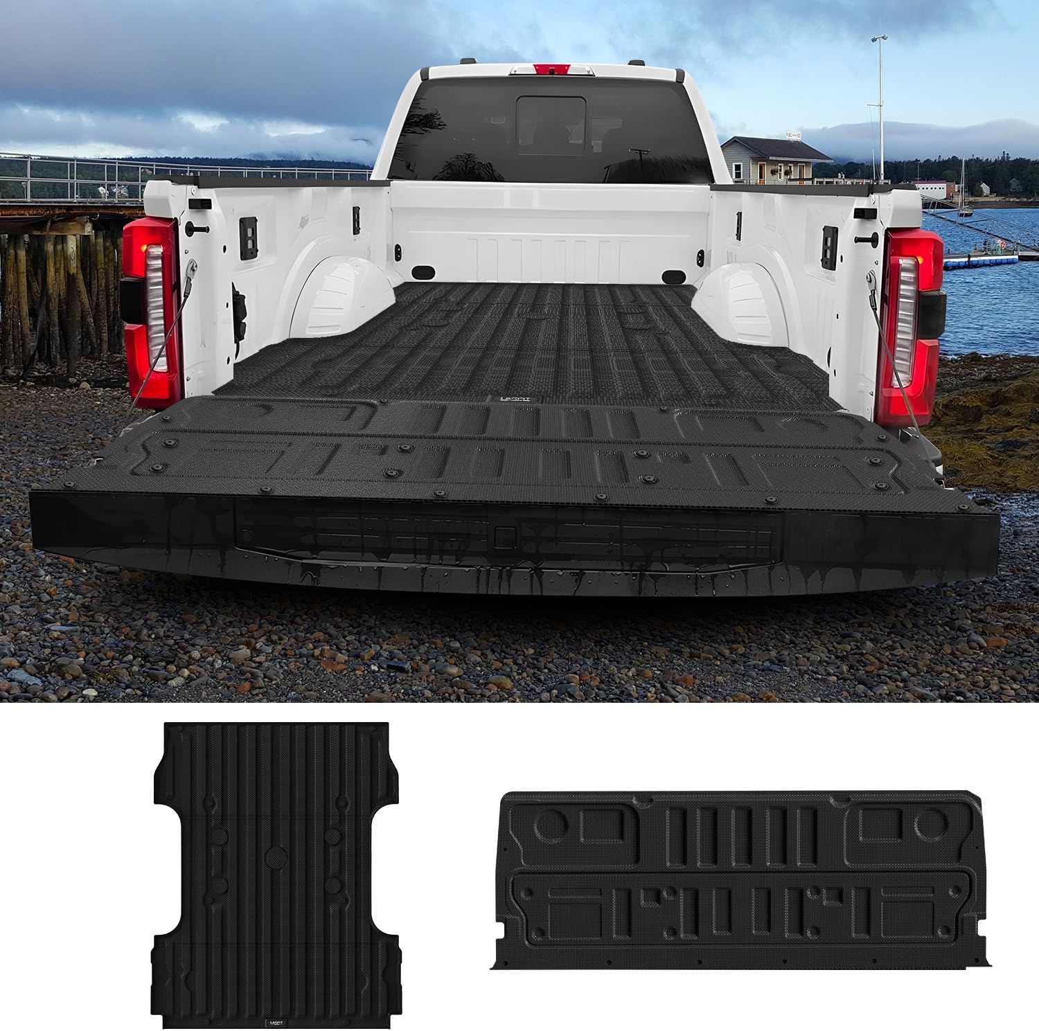 LASFIT Truck Bed Mat 6.75ft and Tailgate Mat for Ford F250 F350 F450 2026 2025-2023 Super Duty 81.9" Truck Bed Liner, All Weather TPE Truck ailgate Mat for F-250 F-350 F-450, 2PC Black