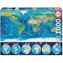 Educa – Puzzle 1000 pezzi Neon World Map | Puzzle mappe moderne | Misura 68×48 cm | Per adulti 14+ (16760)