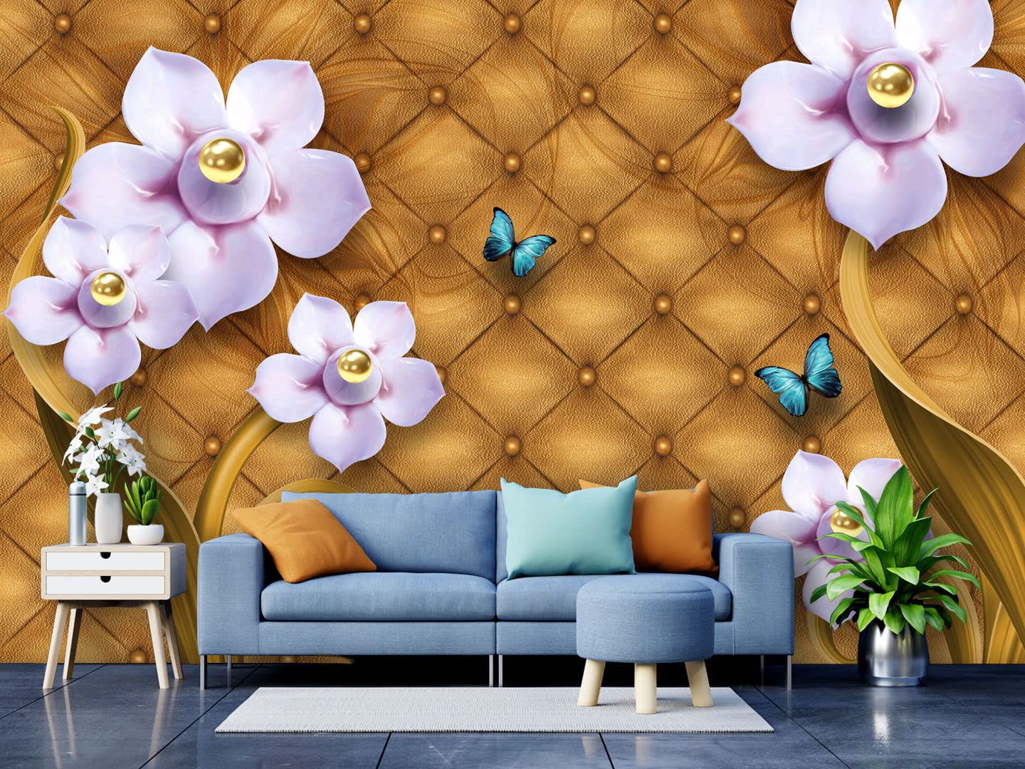 999Store Designer Beautiful 3D Pink Floral Flowers And Butterfly Wall Paper  For Drawing Room,Wallpaper Without Adhesive (Non-Woven_6X8 Feet) Non8X60235  : Amazon.In: Home Improvement