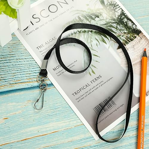 Miniatura 5 de Paquete de 50 cordones negros para insignias de identificación, cordón de seguridad de 36 pulgadas con gancho giratorio