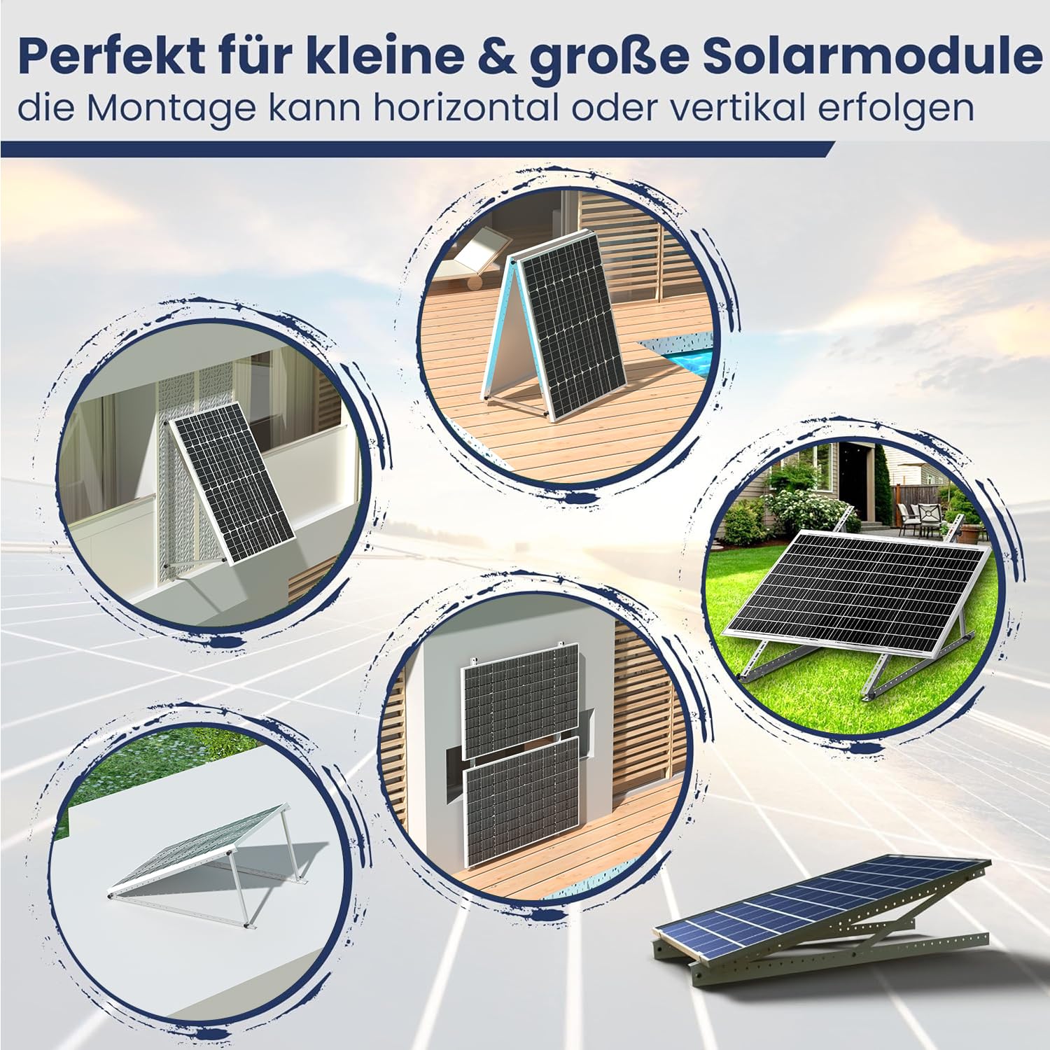 Solarpanel Halterung Flachdach, 114 cm Solarmodul Halterung, Balkonkraftwerk Halterung für Solarpanel 100W-800W Winkel Einstellbar 0-90° für Dachhalterungen, Pv Modul Solarmodule 2 Paar