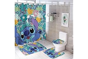 Lilo and Stitch Shower Curtain Set; Brighten Up Your Bathroom with Aloha Charm