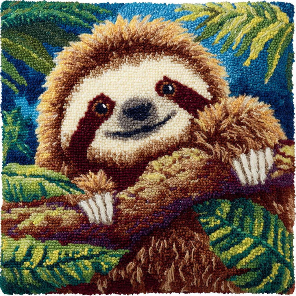 Taxpy DIY Latch Hook Kits, Animal Sloth Cushions Pillow Case Embroidery Carpet Set Needlework Crocheting Cushion Embroidery Set 43x43cm