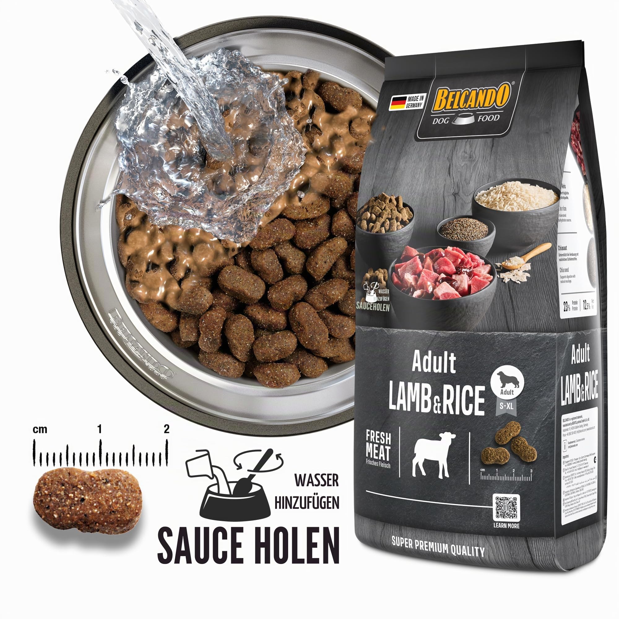 BELCANDO Adult Lamb & Rice [12,5 kg] Hundefutter | Trockenfutter mit Lamm für empfindliche Hunde | Alleinfuttermittel für ausgewachsene Hunde ab 1 Jahr