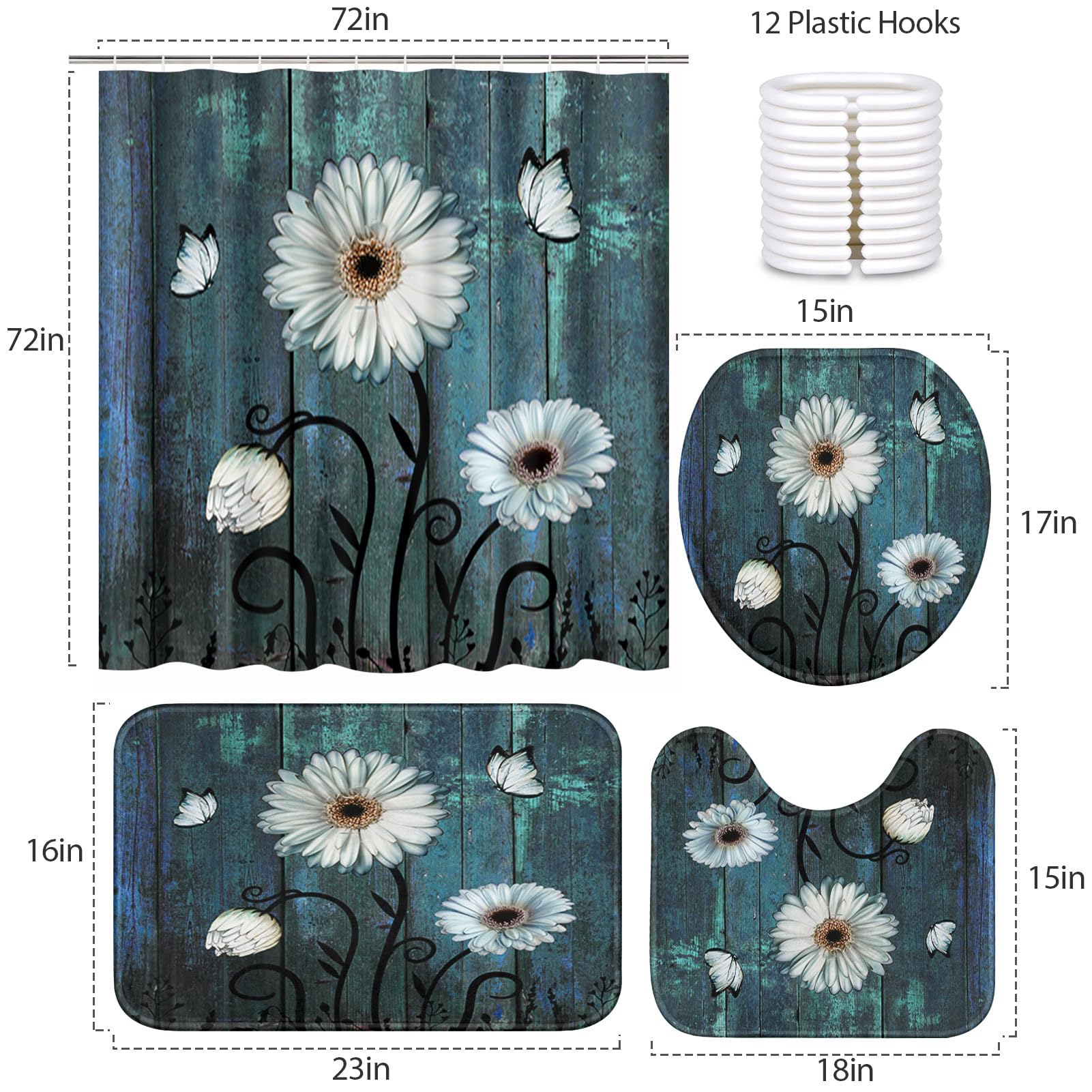 Set di 4 tende da doccia divertenti con cane dalmata con tappeto