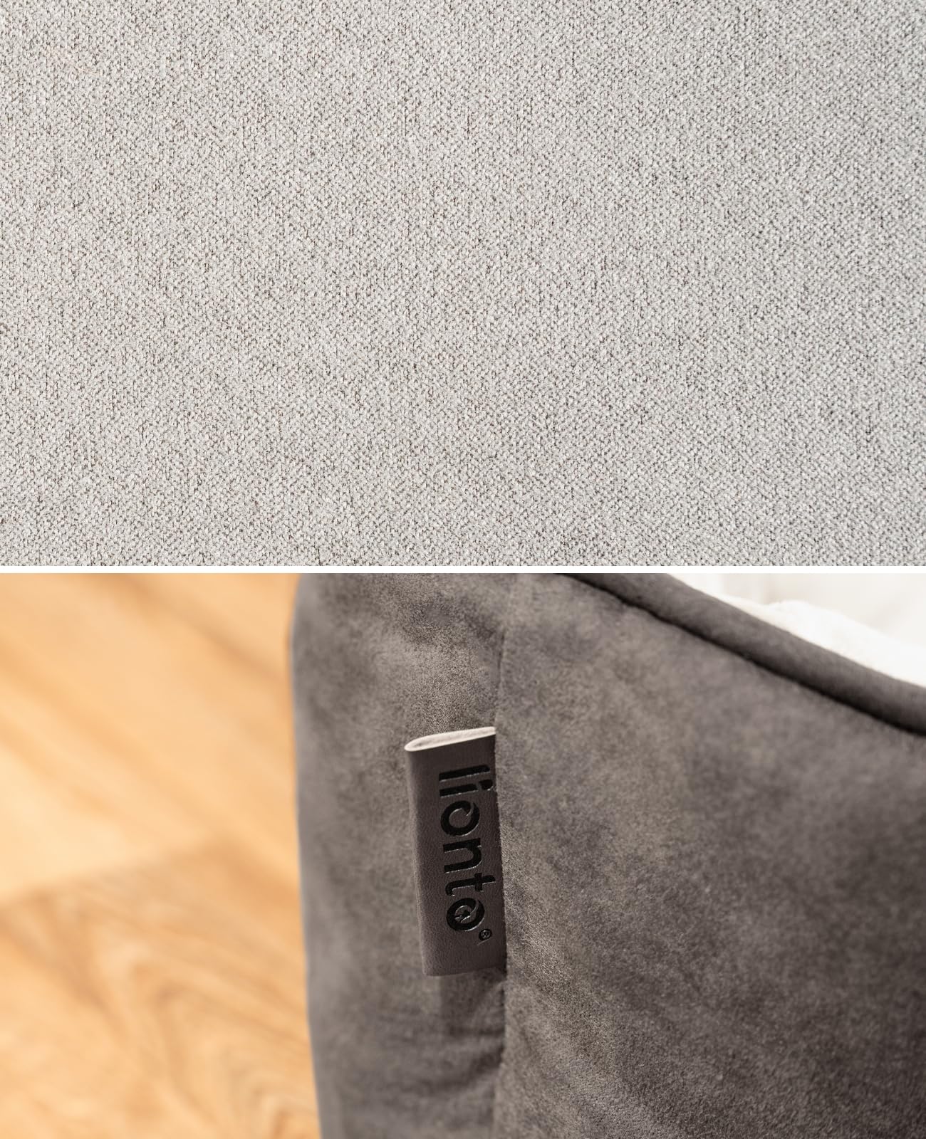 lionto Cama para Perros 2 en 1 con Entrada cómoda, acogedora Cama Reversible para Perros y Gatos, 110x80 cm, cojín de fácil Limpieza en Apariencia de Ante, Gris Claro/Gris Oscuro (con Nombre)