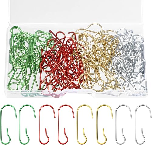 Miniatura 48 de Hotop Ganchos para adornos de Navidad, ganchos para adornos de Halloween, gancho colgante de alambre de metal flexible con caja de almacenamiento Oro