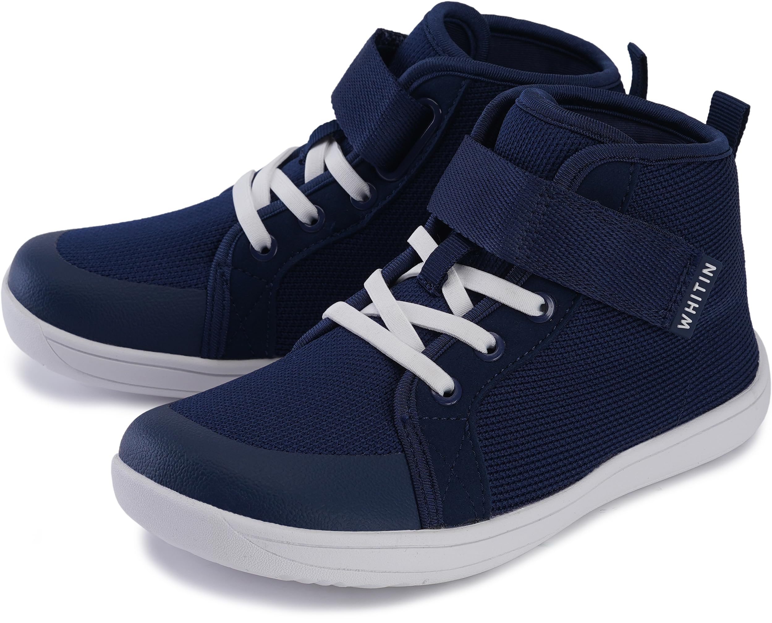 WHITIN Boys Barefoot Shoes High Top Sneakers Kids Wide Width Size 5 Big Minimalist Zero Drop Sports Skate Running Athletic Hiking Jogging Footwear Dark Blue 37