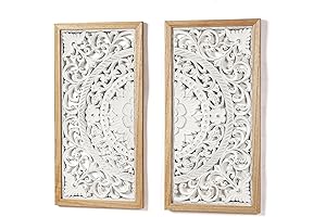 AHUONEL 2 Panels Wood Wall Art Decor, Carved Wooden Wall Hanging Decor,...