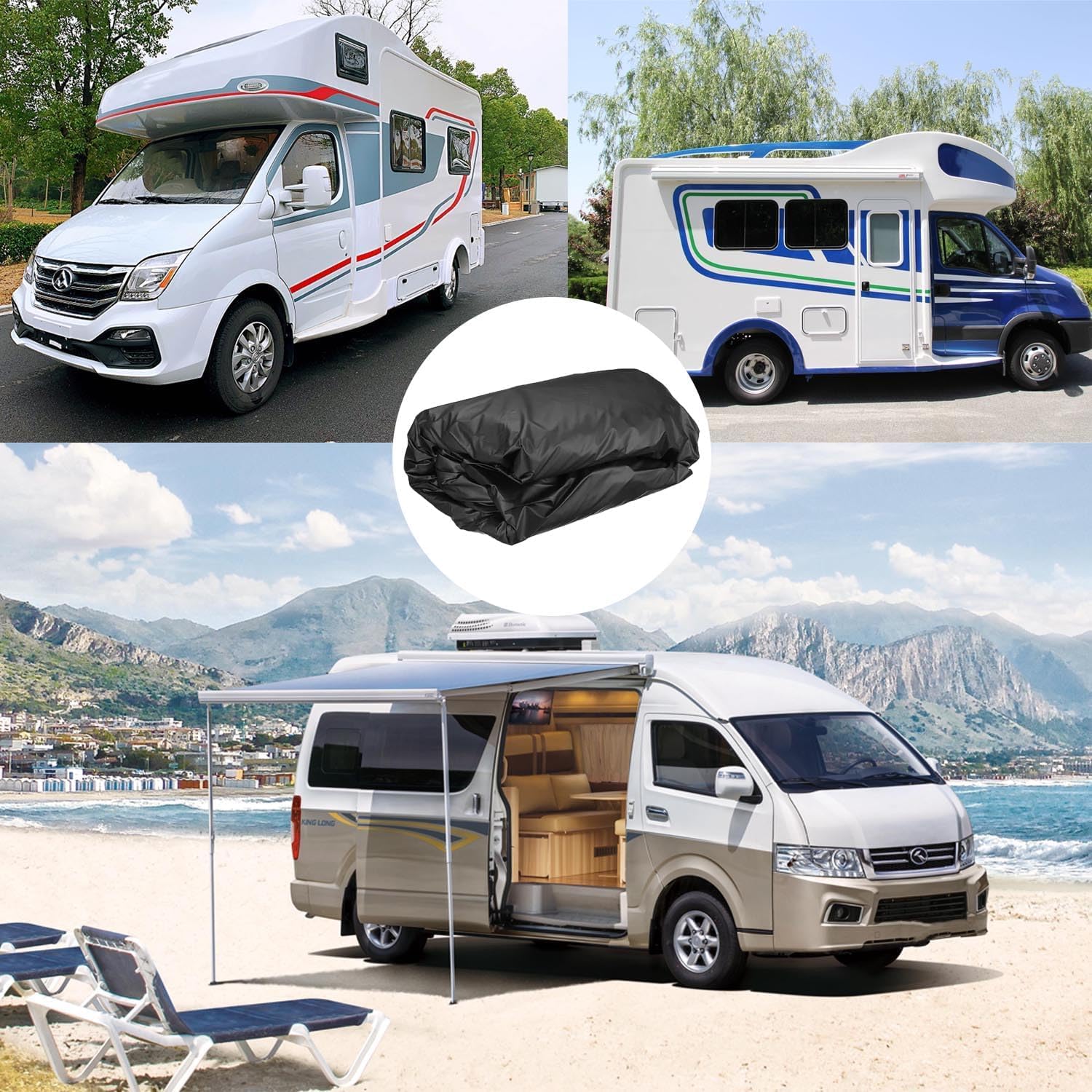 Telo Copri Camper,210D Tessuto Oxford,con Borsa per Riporre,Protezione UV,Protezione Solare,per Camper(7.5 x 3 m)