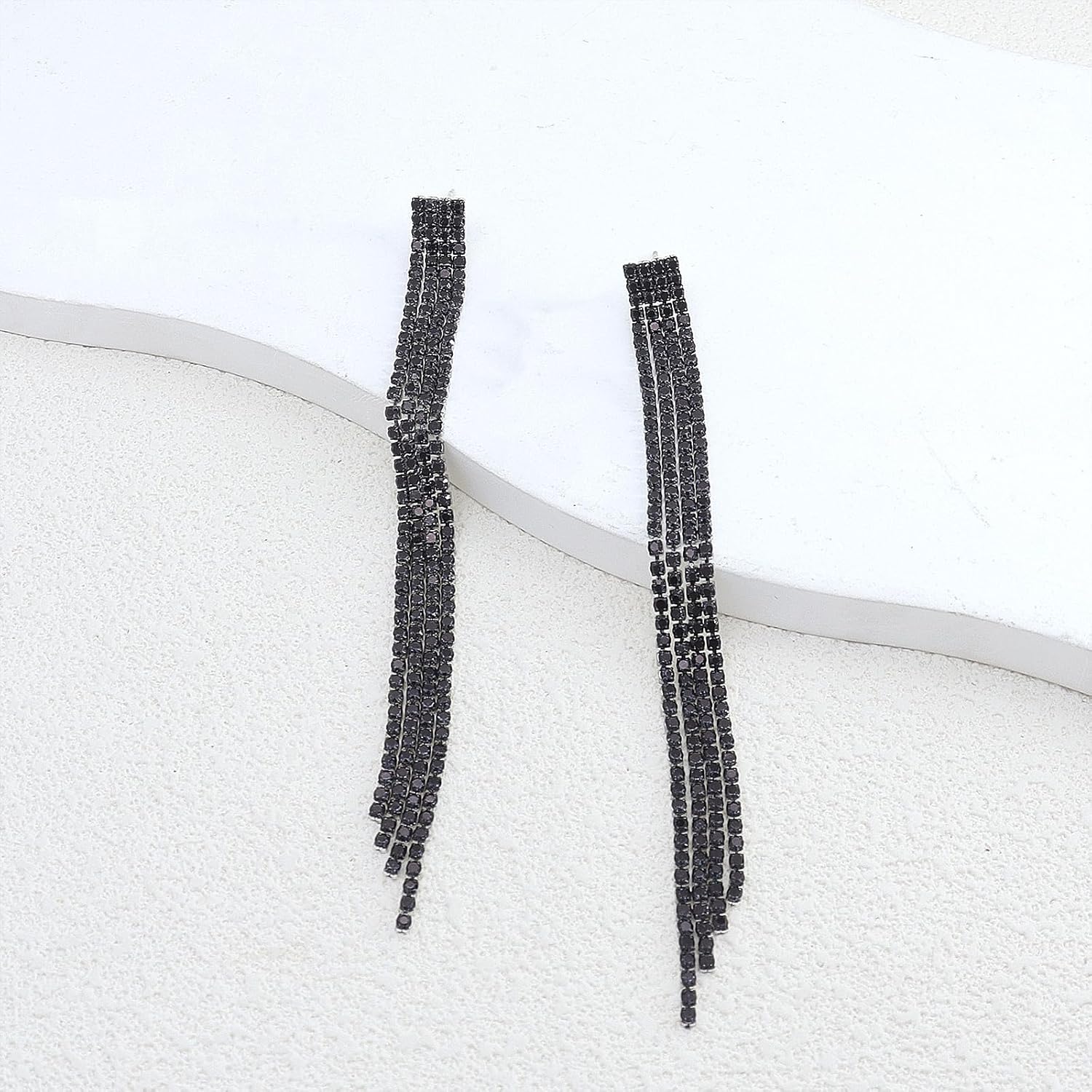 Silver Rhinestone Tassel Dangle Earrings for Women Long Fringe Dress Prom Drop Earrings Bling Chandelier Earrings Jewelry Gift 2024 - Image 6