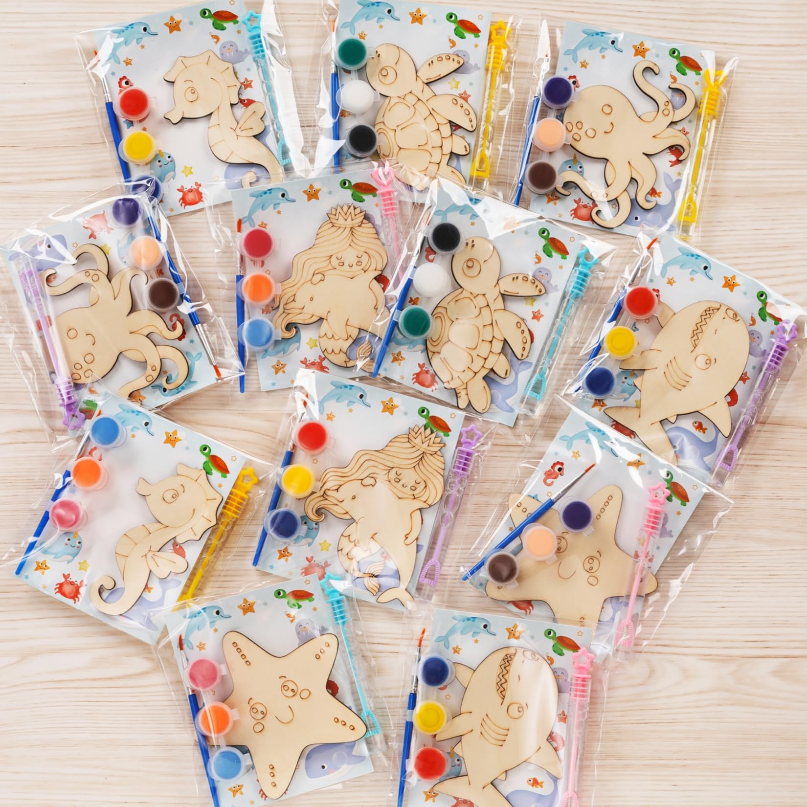 Under the Sea Party Favors - 12 PCS Ocean Animals Birthday Party Supplies - Sea Bubbles & Paint Crafts - Mermaid Shark Birthday Decorations Goodie