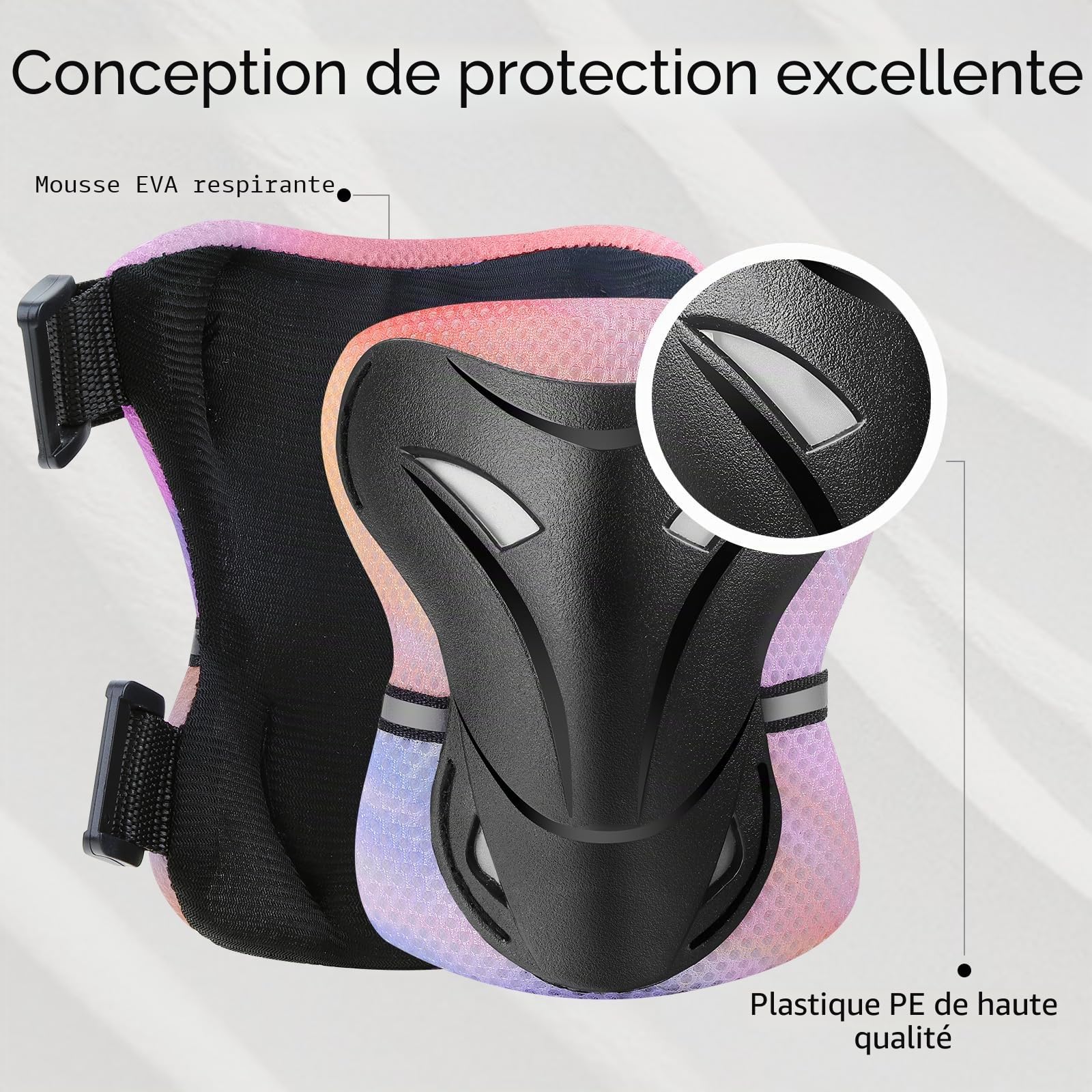 YOOXARMOR Protection Roller Enfant Fille,D'équipement de Protection 3-6-13 Enfants 6 en 1 Réglable Genouillères Coudières, Protège-Poignets pour BMX,Skateboard Scooter Inline Skate