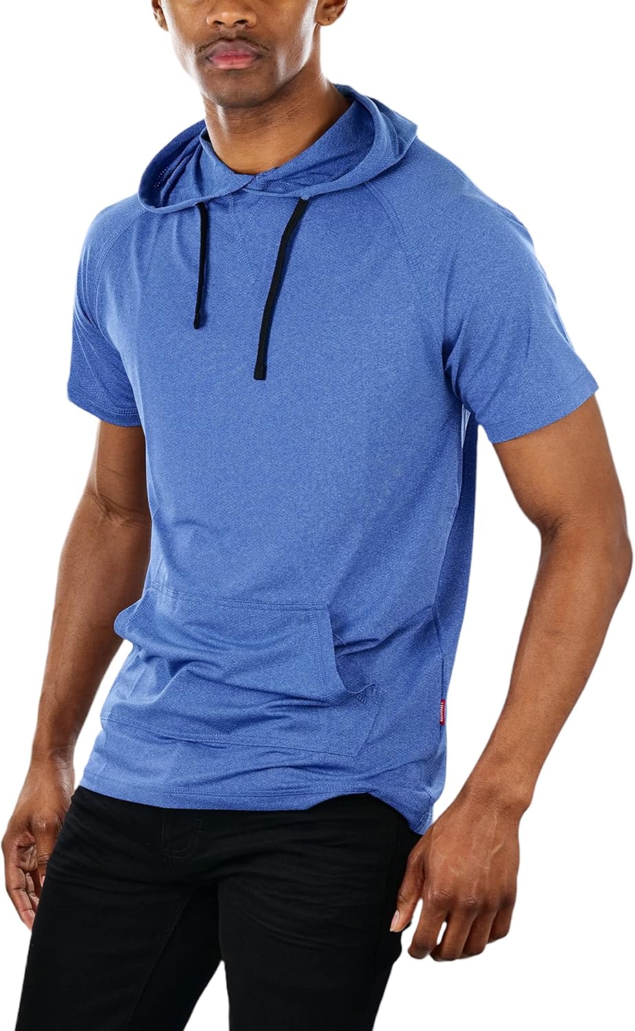 ToBeInStyle Men's Lightweight Raglan Heather Short Sleeve Pullover Drawstring Hoodie w/Kangaroo Pocket - Blue - S - Image 5