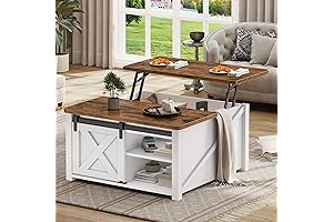 Itaar White Farmhouse Coffee Table with Lift Top and Sliding Barn Door