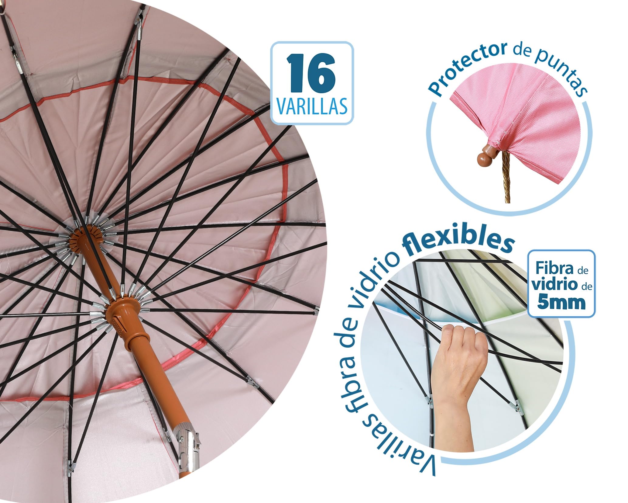 Atosa Strandschirm Ø 180 bis 240 cm aus Aluminium Orientalisches Modell mit Fransen mit LSF 50+, korallenrot, 240 cm, Sonnenblende