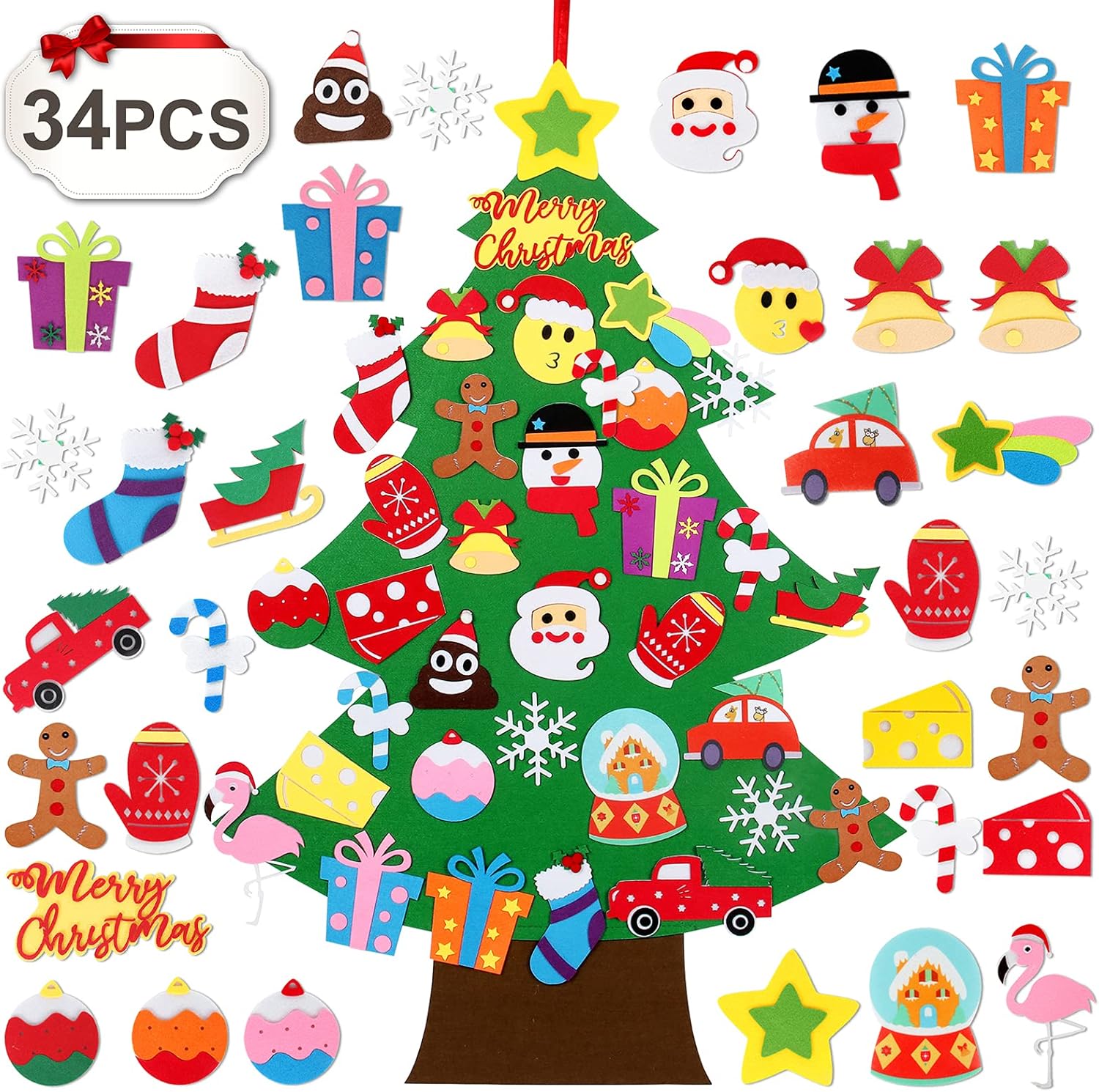DIY Felt Christmas Tree Decorations for Kids/Toddlers, 3.1ft DIY Velcro